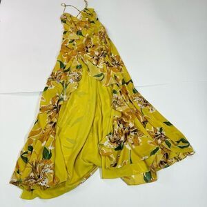 Luxxel Maxi Dress Women Small Yellow Floral Ruffle New Slit Open Back beachy